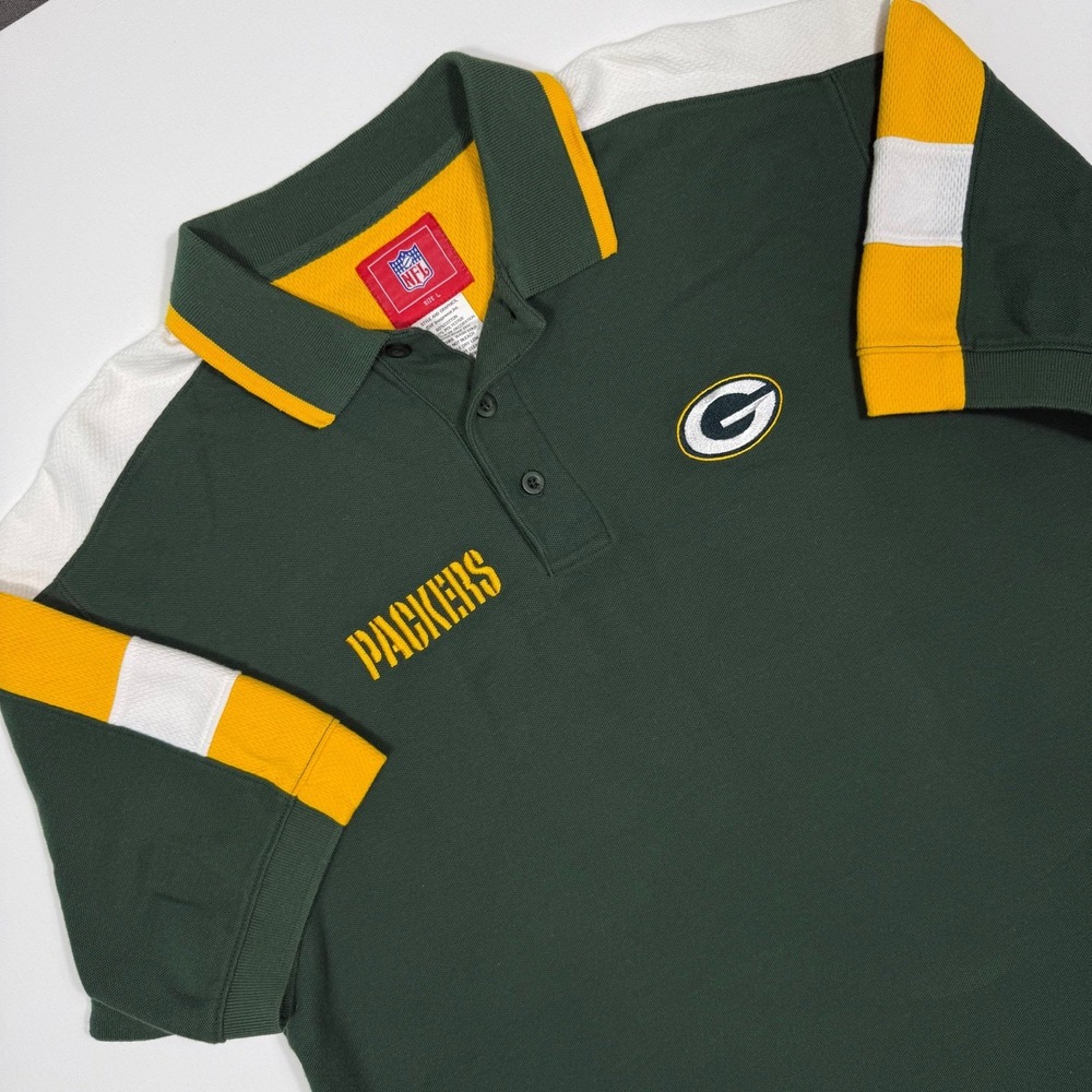 NFL Green Bay Packers Polo Shirt Mens Large Green Embroidered Logo VF Imagewear